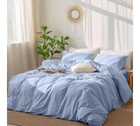 DXHOME Cotton Bed Linen 155 x 220 cm Plain Light Blue Duvet Cover Set Soft Cuddly Simple Soft Cotton Bed Linen for Single Bed with Zip and 2 Pillowcases 80 x 80 cm