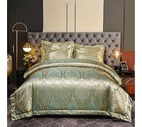 DXHOME Satin Bed Linen 135 x 200 cm, 2-Piece Jacquard Gold Light Green Smooth Shiny Silk Duvet Cover, Romantic Floral Pattern, Luxury Bed Linen for Single Bed with Zip and 80 x 80 cm Pillowcase