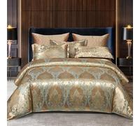 DXHOME Satin Bed Linen 155 x 220 cm, Gold Smooth Shiny Romantic Baroque Duvet Cover, Luxurious Modern Summer Bed Linen Duvet Cover Sets with Zip and 2 Pillowcases 80 x 80 cm