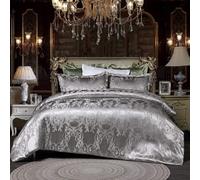 DXHOME Silver Bed Linen 135 x 200 cm Satin Silk Duvet Cover Set Grey 2-Piece Modern Floral Pattern Embroidery Breathable Microfibre Two-Piece Jacquard Bed Linen Set Single Bed with Zip