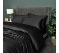 DXHOME Summer Bed Linen 200 x 200 cm Black Plain Smooth Bamboo Bed Linen Set Cooling Soft Cuddly and Breathable Duvet Cover Luxury Duvet Cover with Zip and 2 Pillowcases 80 x 80 cm