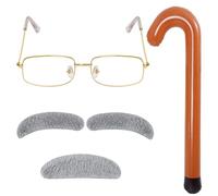 Dxhycc Old Man Costume for 100 Day of School Grandpa Costume Accessories Including Glasses Inflatable Cane Moustache and Eyebrows Set