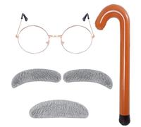 Dxhycc Old Man Costume Set for 100 Day of School Grandpa Costume Accessories Including Glasses Inflatable Cane Moustache and Eyebrows