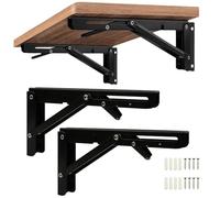 DXIA 2 Pcs Folding Shelf Brackets, Locking Hinge Table Leg Fittings and Gussets, for Folding Legs Desktop Expansion (Black)