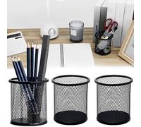DXIA 3 Pcs Mesh Pen Pot,Wire Metal Round Mesh Design Home Office Pen Holder Case, Black Metal Pen Organizer, Pen Cup for Desk Tidy Home Office Supplies Birthday Gift,for Home Desk Office and School