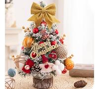 DXIA 45cm Mini Artificial Christmas Tree, Small Christmas Tree with Bows, Christmas Balls and Pine Cones, Realistic Artificial Tabletop Christmas Tree, Christmas Desktop Decorations, Orange