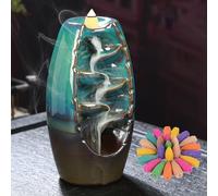 DXIA Backflow Incense Holder, Waterfall Incense Burner, Ceramic Waterfall Incense Holder, Aromatherapy Ornament Home Decor Retro Style, Exquisite Censer for Home Office Decoration (Green)