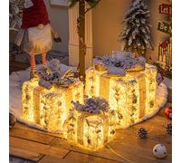 DXIA Set of 3 Light Up Box, Large Boxes with Lids and Decorative Bow Embellishment, Christmas Box for Cabinets, Exhibition Halls, Hotels, and Home Decoration,White