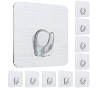 DXLing 10 PCS Self Adhesive Hooks Reusable Nano Wall Hooks Waterproof Nail-Free Hook Traceless Multipurpose Seamless Hooks Sticky Hangers No trace Towel Hook for Home Bathroom Kitchen Door - Silver