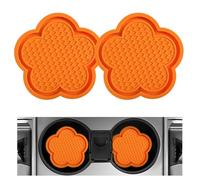 DXNQ 2 PCS Car Cup Coasters, Cute Flower Shaped Car Cup Holder Mat, PVC Waterproof Anti Slip Vehicle Cup Holder Insert Coaster, Universal Car Interior Decor Accessories (Orange)