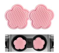 DXNQ 2 PCS Car Cup Coasters, Cute Flower Shaped Car Cup Holder Mat, PVC Waterproof Anti Slip Vehicle Cup Holder Insert Coaster, Universal Car Interior Decor Accessories (Pink)