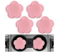 DXNQ 4 PCS Car Cup Coasters, PVC Waterproof Flower Shaped Design Car Cup Holder Mat, Cute Anti Slip Vehicle Cup Holder Insert Coaster, Universal Car Interior Decor Accessories (Pink)