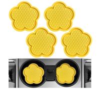 DXNQ 4 PCS Car Cup Coasters, PVC Waterproof Flower Shaped Design Car Cup Holder Mat, Cute Anti Slip Vehicle Cup Holder Insert Coaster, Universal Car Interior Decor Accessories (Yellow)