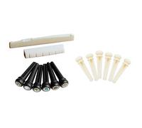 Dxoniislh 1SET 6 String Acoustic Guitar Bone Bridge Saddle and Nut & 6Pcs Real Bone Material Acoustic Guitar Bridge Pins