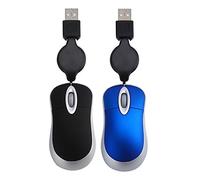 Dxoniislh 2pcs Mini USB Wired Mouse Retractable Cable Tiny 1600 DPI for 98 2000 XP Vista Ve - Black & Blue