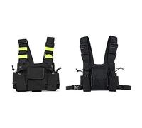 Dxoniislh 2x Radios Pocket Radio Chest Harness Chest Front Pack Pouch Vest Rig Carry Case for 2 Way Radio Walkie Talkie for UV-5R Black & Black+Yellow