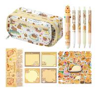 DXPETA 12-piece set of capybara pencil case, multi-layer stationery set, multifunctional pencil case, large capacity zipper box, including capybara pen stickers and stickers