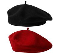 DXPETA 2 Pcs Classic Wool Berets for Women, Beret Hat Women, Stylish French Beret Hats with Autumn Candy Colour Painter Octagonal Beret (Red Black)