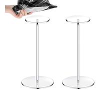 DXPETA 2-Piece Acrylic Hat Stand Wig Display Rack, Clear Pedestal Stand and Baseball Cap Holder for Closet, Sturdy 30cm High Round Base Hat Organizer for Retail Display Fixtures