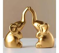 DXPETA 2-Piece Gold Elephant Ornaments Set for Home Decor Accents, Elegant Resin Animal Statues for Shelf and Mantlepiece, Modern Living Room Ornaments and Desktop Accessories