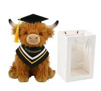 DXPETA 2-Piece Graduation Cow Plush with Gift Bag Set, 35cm Large Doctoral Cap and Gown Toy for PhD Masters University Students, Class of 2026 Keepsake and Graduation Photography Prop