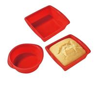 DXPETA 3 Pcs Silicone Baking Trays, Non-Stick Square and Round Silicone Baking Moulds, Flexible Brownie Tray for Home Baking, Multipurpose Kitchen Storage Solution, (Red)