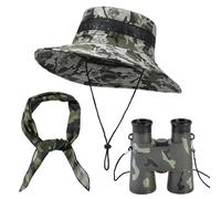 DXPETA 3-Piece Hat and Explorer Costume Set, with Camouflage Design, Ideal for Costume Parties and Outdoor Adventures, Includes Military Green scarf and Binoculars for Enhanced Role Play Experience