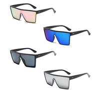 DXPETA 4 Pcs Unisex Adults Square Sunglasses, Flat Top Oversized Sunglasses with UV400 Protection, Black, Silver, Blue, Color, Smoke Lens, Full Frame, Contemporary Style