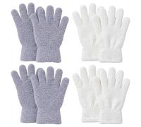 DXPETA 4-Piece Microfibre Dusting Gloves for Cleaning Set with Grey and White Mitts, High-Density Plant Cleaning Gloves and Car Detailing Mitts for Venetian Blinds and Furniture