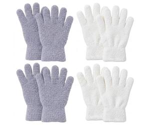 DXPETA 4-Piece Microfibre Dusting Gloves for Cleaning Set with Grey and White Mitts, High-Density Plant Cleaning Gloves and Car Detailing Mitts for Venetian Blinds and Furniture