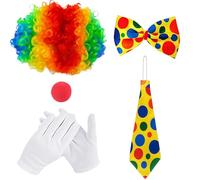 DXPETA 5-Piece Clown Costume Set for Adults & Kids, Halloween Outfit with Wig, Nose, Hat & Gloves, Circus for Parties, Scary Killer or Rainbow Jester Cosplay, One Size Fits Most