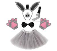 DXPETA 6Pcs Donkey Costume Set, Donkey Ears and Glove Skirt Headband Tail Nose Bow Tie Set, Donkey Animal Fancy Dress Outfit Animal Costume Accessories for Halloween Carnival Cosplay Theme Party