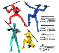 DXPETA Action Figure Set, Model with Articulated Joints, Desktop Display and Animation Creation, 4 Pack with Multiple Weapons and Hand Types in Yellow Black Blue Red Glow Colours