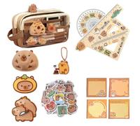 DXPETA Capybara Stationery Set, Complete Pencil Case with Compartments, Capybara Doll and Stickers, Multifunctional Organisation for School and Office Supplies, 30 Piece Capybara Themed Collection