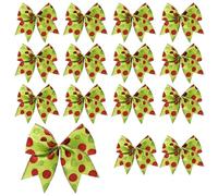 DXPETA Grinch Christmas Tree Decorations, 15 Green Bows with Red Accents, Festive Grinch Themed, Plastic, Resin, Traditional Style, Christmas Occasion