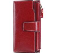 DXPETA Long Wallet for Women Clutch Purse in Elegant Wine Red Burgundy, Large Capacity Phone Wallet Case Fits iPhone 15 Pro Max, Travel Card Holder for Her