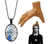 DXPETA Wednesday Addams Costume, The Addams Family Thing Hand and Necklace 2-Piece Set, Halloween Cosplay Accessories for Adults and Kids, Latex Hand and Zinc Alloy Necklace