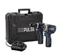 DXPULSE 12V Brushless Combi Drill & Impact Driver Kit, 1/4" Hex Drive, 2 x 2.0Ah Batteries, Charger, LED Light, Screwdriver & Drill Bits, Compact Cordless Kit