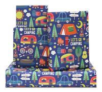 DXRJMB 7 Sheets Let's Go Camping Wrapping Paper, Adventure Tent Tree Car Torch Camp Wrap Paper, 20 x 28 inches Per Sheet Camping Gift Paper for Kids Boys Girls Birthday Outdoor Party