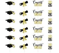 Dxsdgetue 24 pcs Graduation 2026 Cupcake Topper - Black gold Glitter Graduation Cap graduation Diploma Cupcake Topper- Class Of 2026 Cake Decoration, Congrats Grad Party Cake Decorations Supplies