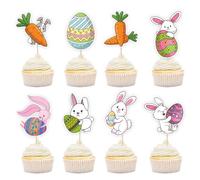 Dxsdgetue 48 Pcs Bunny Cupcake Toppers - Easter Bunny carrot Easter egg Decoration - Good for Happy Easter Spring Themed Party Boy Girl Cake Decoration Supplies