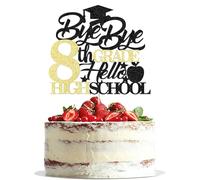 Dxsdgetue bye bye 8th grade hello high school cake topper, Congrats 8th Grade Grad/Next Stop High School, 2026 Middle School Graduate Party Decorations Supplies (Black gold)