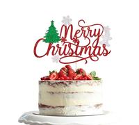 Dxsdgetue Merry Christmas Cake Topper, Red glitter Xmas Holiday Cake Decorations, for Winter, Santa, Happy New Year Party, Christmas Theme Gingerbread Man Party Cake Decorations