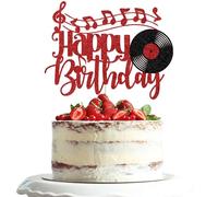 Dxsdgetue Red Glitter Vinyl Record Happy Birthday Cake Decoration Vinyl Record Retro Rock and Roll Music Cake Decoration CD Hip Hop Dance Ball Music Theme Birthday Party Supplies
