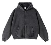 DXSHCV Oversize Men's Vintage Hoodie Zip Up Long Sleeve Sweatshirt with Pockets Acid Wash Streetwear Fleece Hoodies Jacket, Black, M