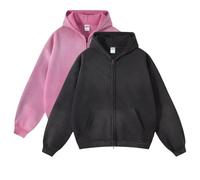 DXSHCV Oversize Men's Vintage Hoodie Zip Up Long Sleeve Sweatshirt with Pockets Acid Wash Streetwear Fleece Hoodies Jacket, Pink+black, Medium