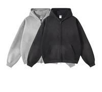 DXSHCV Oversize Men's Vintage Hoodie Zip Up Long Sleeve Sweatshirt with Pockets Acid Wash Streetwear Fleece Hoodies Jacket, Silver+black, Medium
