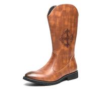 DXSYGMBN Cowboy Boots for Men Round Toe Distressed Work Boots Side Zipper Western Boots Traditional Country Boot,Brown,8.5 UK