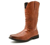 DXSYGMBN Cowboy Boots for Men Square Toe Western Boots Durable Classic Embroidered Pull On Boot Slip Resistant Country Boot,Brown,9.5 UK