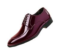 DXSYGMBN Men Dress Fashion Business Shoe Shiny Patent Leather Lace Up Formal Tuxedo Wedding Oxford,Wine Red,11.5 UK